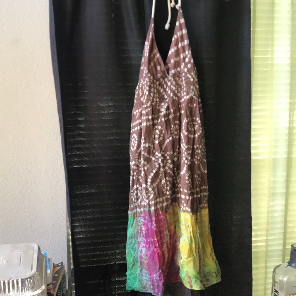 Brown tie dye halter dress
